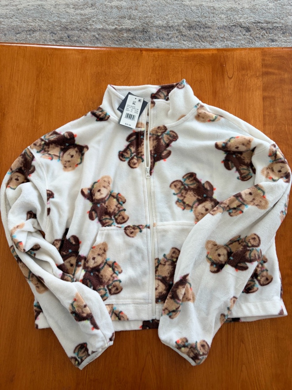 Grayson Threads White Teddy Bear Print Zip-Up Fleece Jacket